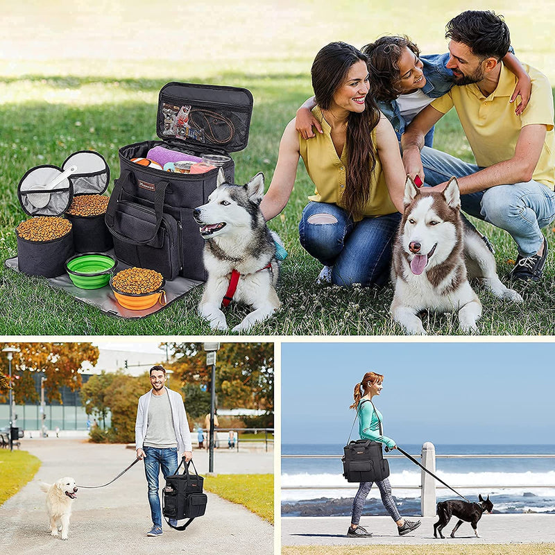 Airline-Approved Dog Travel Bag – Pet Travel Organizer with 2 Collapsible Bowls, Backpack & 2 Food Containers