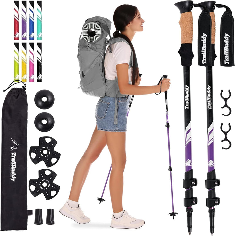 Trekking Poles - Lightweight, Collapsible Hiking Poles for Snowshoe & Backpacking Gear - Pair of 2 Walking Sticks for Hiking, 7075 Aluminum with Cork Grip