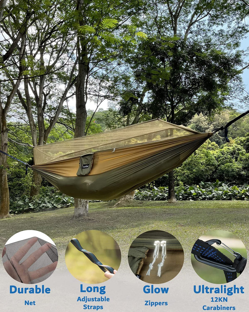 Portable Double Camping Hammock with Mosquito Net – 2-Person Hammock Tent with 10Ft Straps for Outdoor Hiking, Survival & Travel