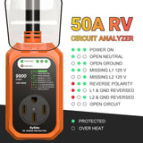 50 Amp RV Surge Protector – Waterproof Circuit Analyzer with Full Electrical Protection, Power Plug Adapter for Camper & Travel Trailer Accessories