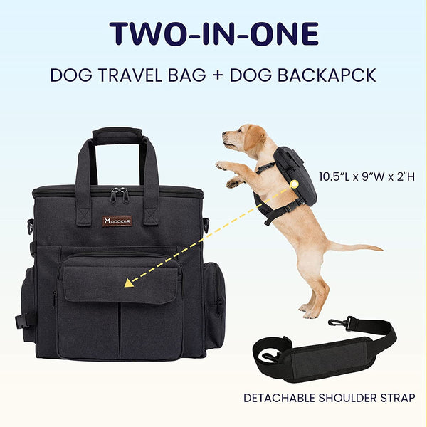 Airline-Approved Dog Travel Bag – Pet Travel Organizer with 2 Collapsible Bowls, Backpack & 2 Food Containers