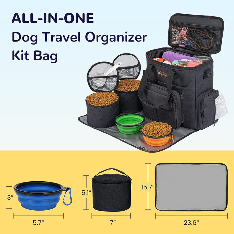 Airline-Approved Dog Travel Bag – Pet Travel Organizer with 2 Collapsible Bowls, Backpack & 2 Food Containers